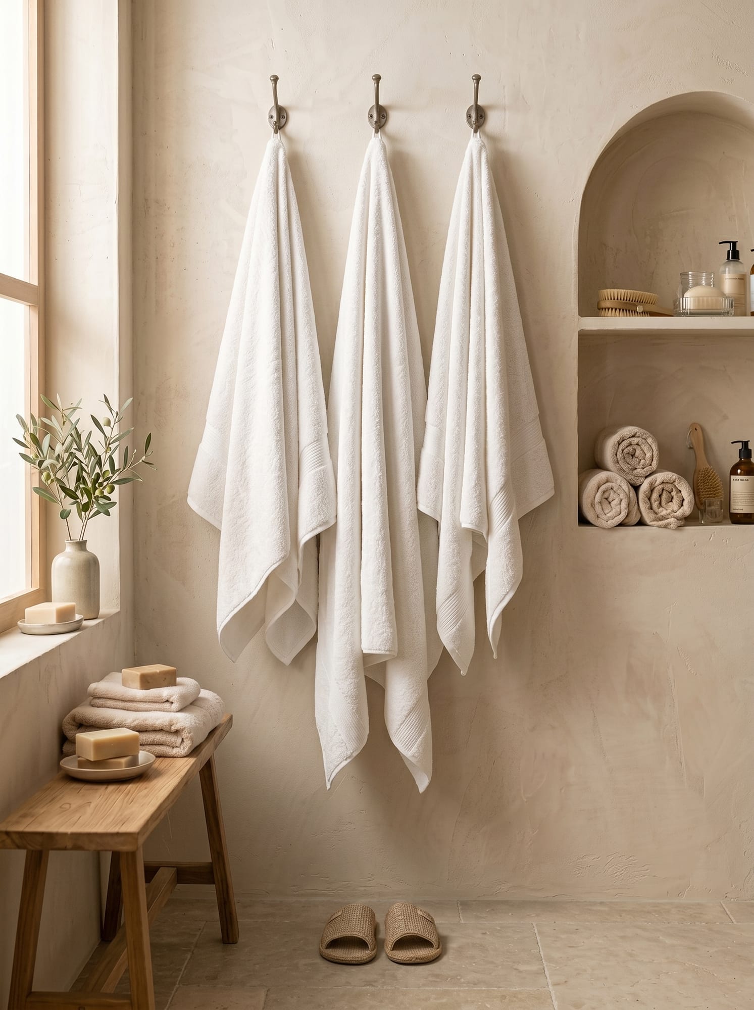 Banyo Havlusu Beyaz 75x140 cm (3'lü Set)