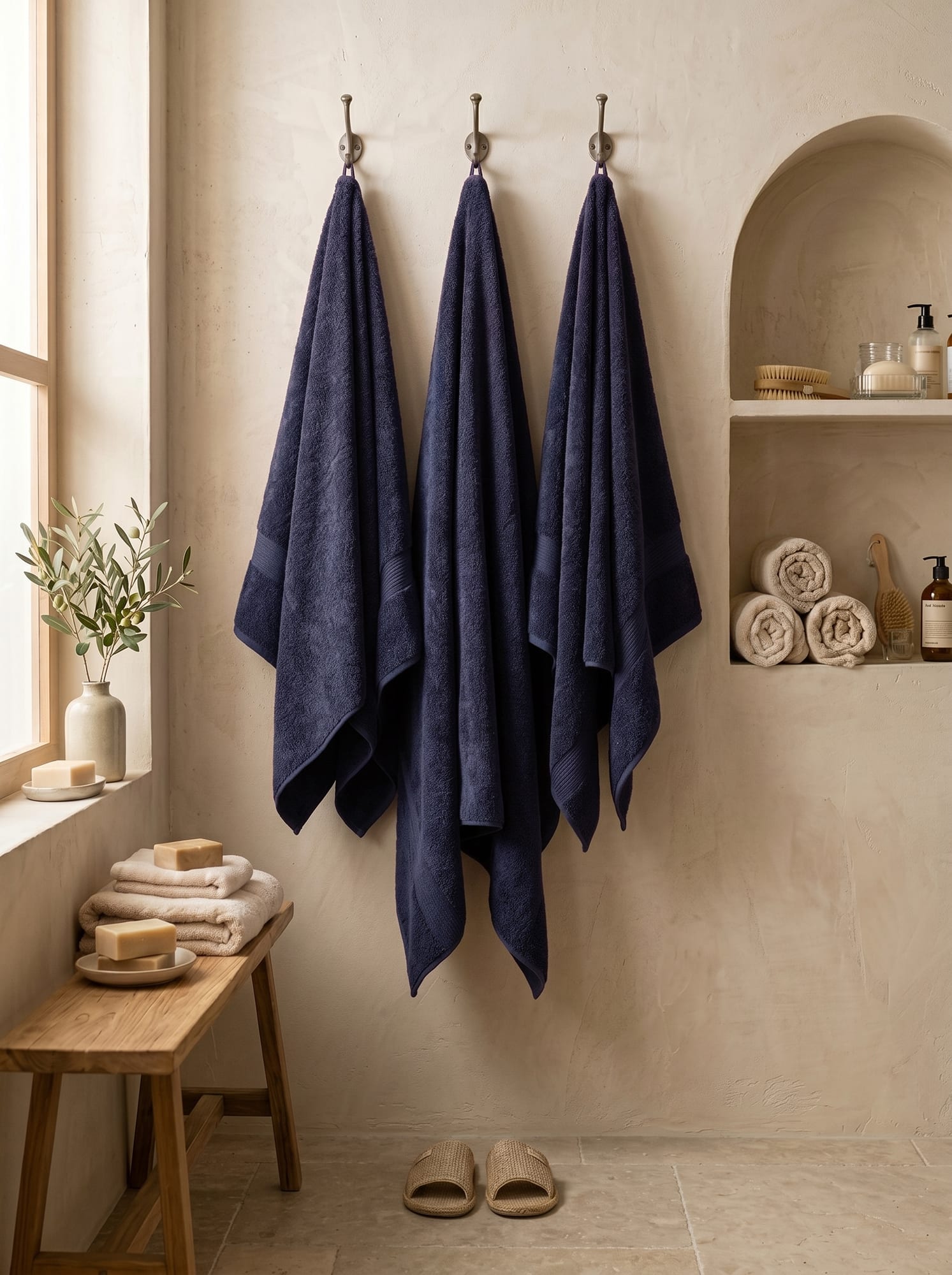Banyo Havlusu Lacivert 75x140 cm (3'lü Set)
