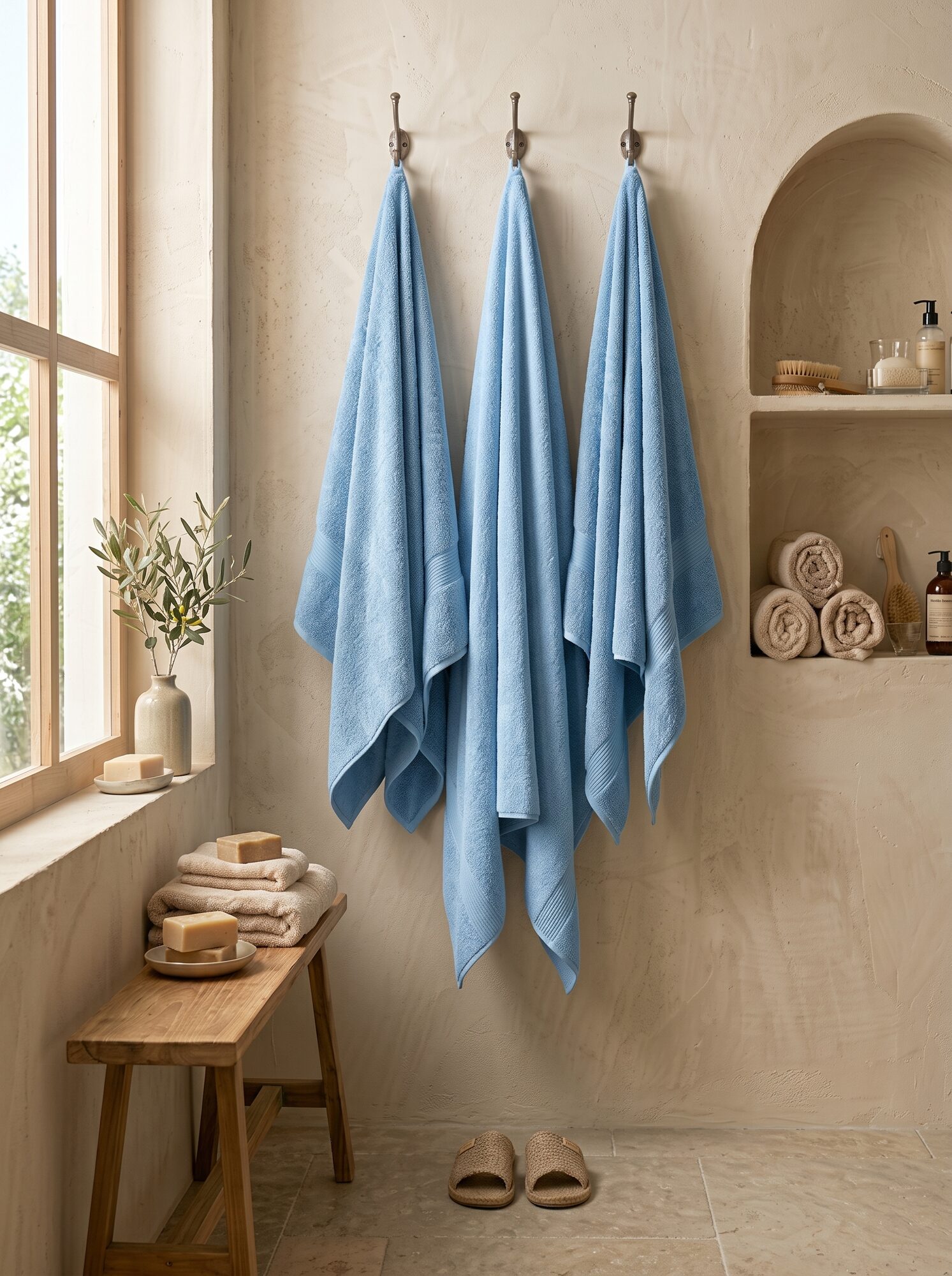 Banyo Havlusu Mavi 75x140 cm (3'lü Set)